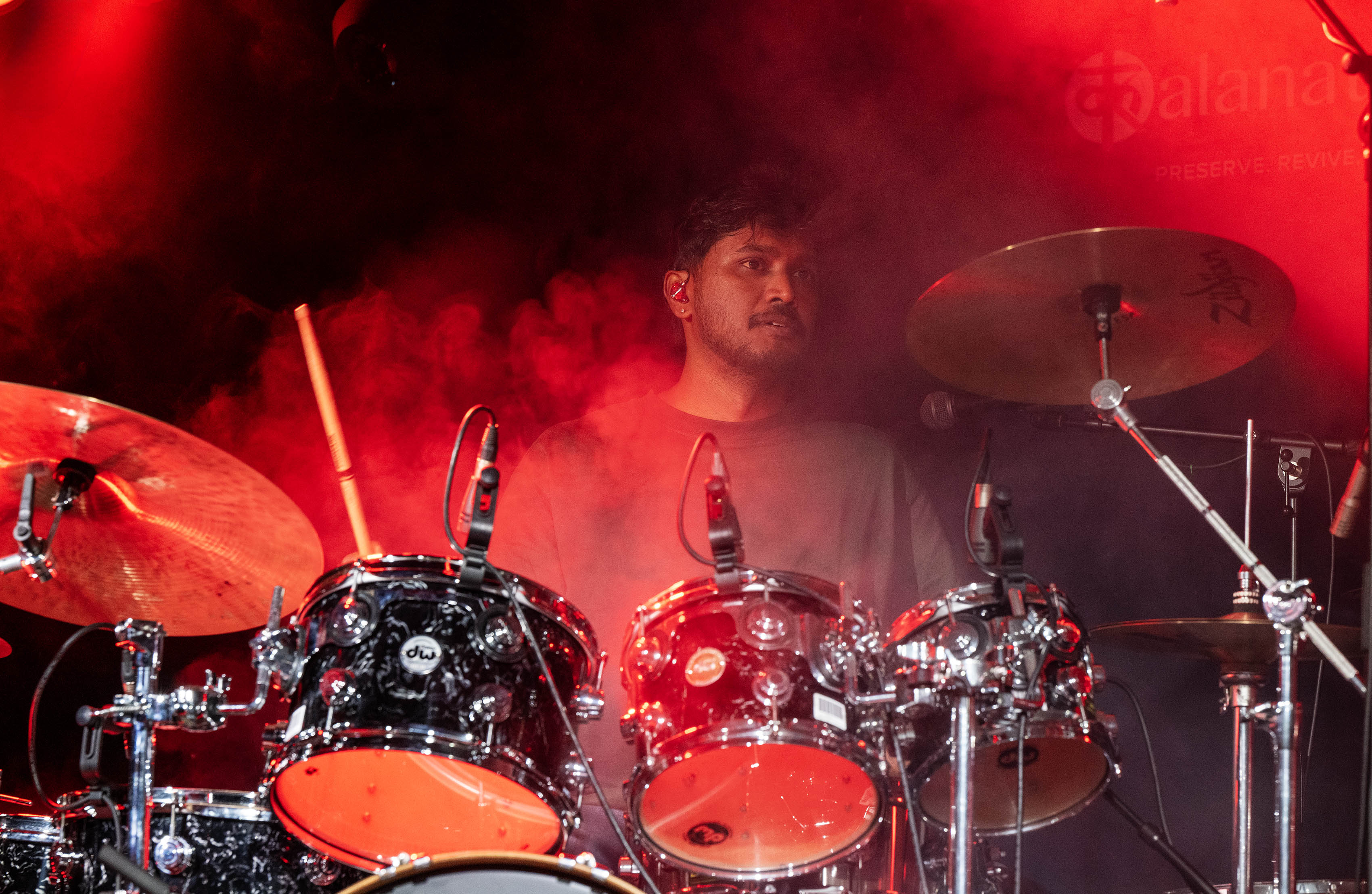 Drummer performing live